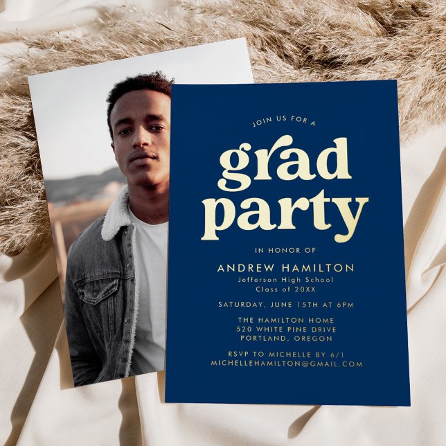 Bold Blue and Gold Photo Graduation Party (Creator Uploaded)