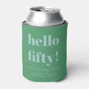 Bold Blue and Green Modern 50th Birthday Custom Can Cooler