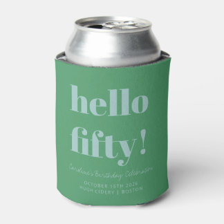 Bold Blue and Green Modern 50th Birthday Custom Can Cooler