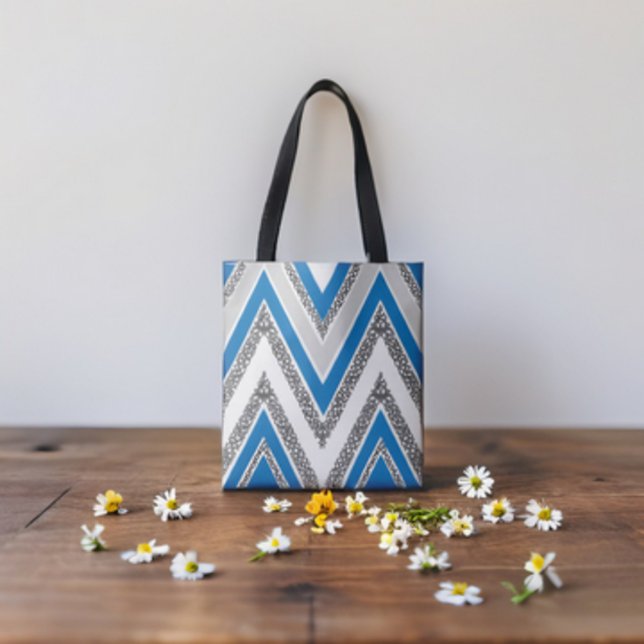 Bold Blue and Grey Chevron style Pattern  Tote Bag (Creator Uploaded)