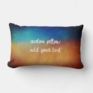 bold blue and orange distressed add your text lumbar cushion