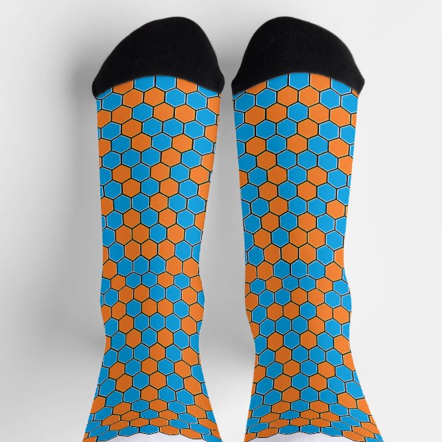 Bold Blue and Orange Honeycomb Socks (Top)