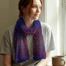 Bold Blue And Red Pattern Chiffon Scarf