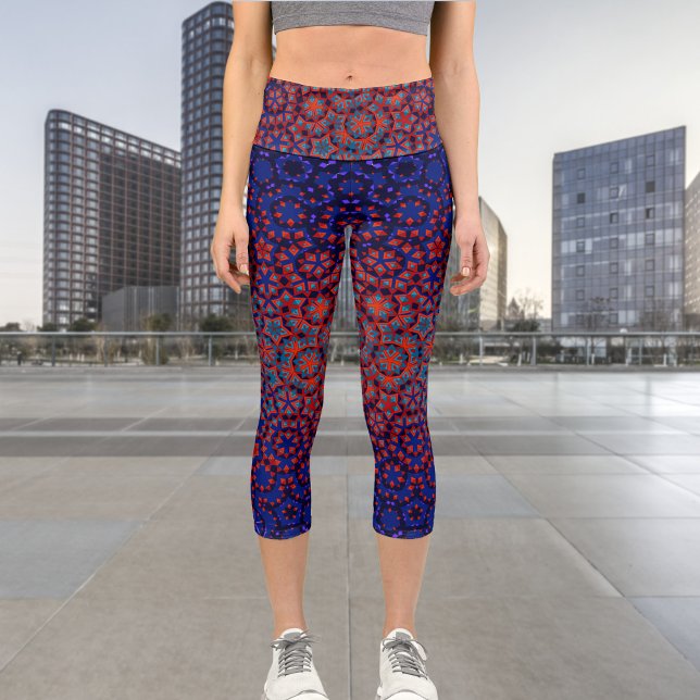 Bold Blue And Red Pattern High Waisted Capris (Creator Uploaded)