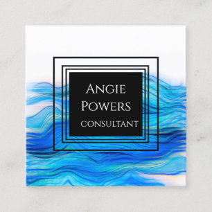 bold blue and white painted elegant artistic square business card