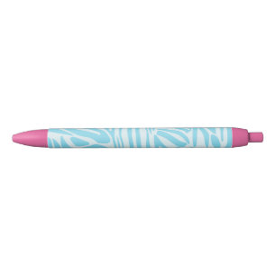 Bold Blue and White Zebra Print Black Ink Pen