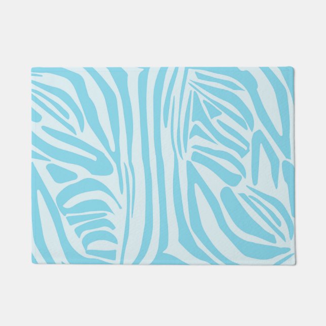 Bold Blue and White Zebra Print Doormat (Front)