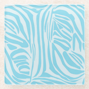 Bold Blue and White Zebra Print Glass Coaster