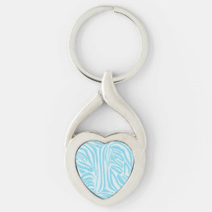 Bold Blue and White Zebra Print Key Ring