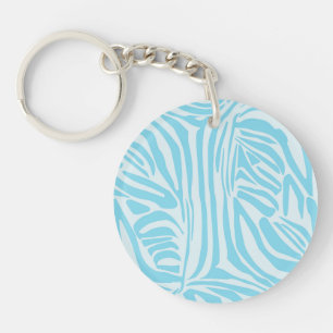 Bold Blue and White Zebra Print Key Ring