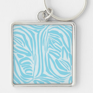 Bold Blue and White Zebra Print Key Ring