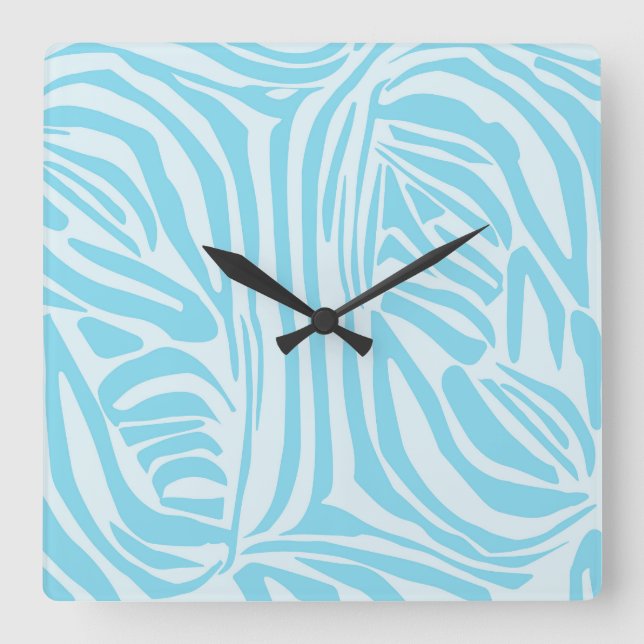 Bold Blue and White Zebra Print Square Wall Clock (Front)