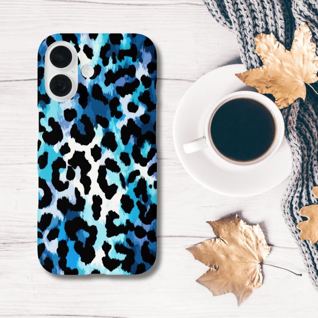 Bold Blue Black Leopard Cheetah Animal Print Case-Mate iPhone Case (Blue Black Leopard Cheetah Animal Print iPhone Case )