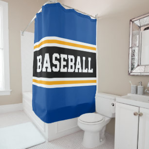 Bold Blue Black Yellow White BASEBALL Stripes Shower Curtain