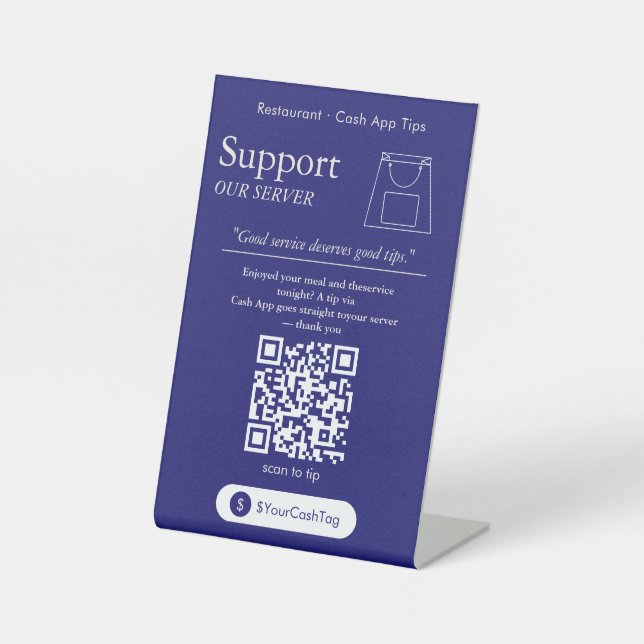Bold Blue Cash App Tips QR Code Sign (Front)