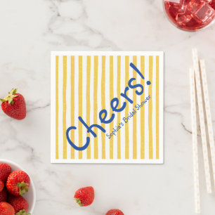 Bold Blue Cheers Yellow Stripe Bridal Shower Napkin
