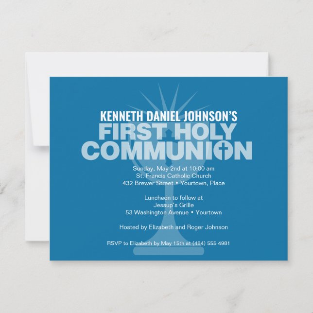 Bold Blue Communion Cup First Holy Communion Invitation (Front)