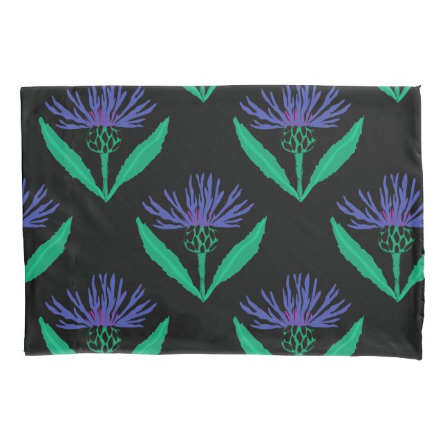 Bold blue cornflower on black pillowcase (Front)