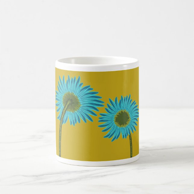 Bold Blue Daisy Art on Mustard Yellow Background  Coffee Mug (Creator Uploaded)