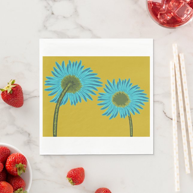 Bold Blue Daisy Art on Mustard Yellow Background  Napkin (Creator Uploaded)