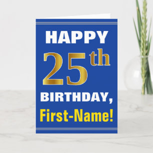 Bold, Blue, Faux Gold 25th Birthday w/ Name Card