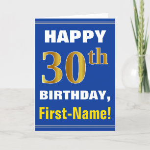 Bold, Blue, Faux Gold 30th Birthday w/ Name Card