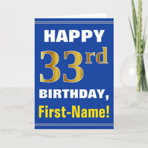 Bold, Blue, Faux Gold 33rd Birthday w/ Name Card