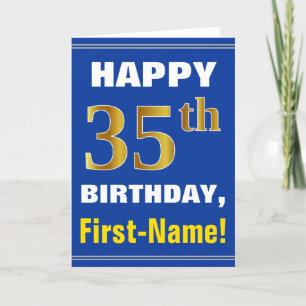 Bold, Blue, Faux Gold 35th Birthday w/ Name Card