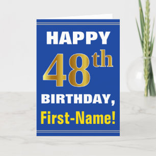 Bold, Blue, Faux Gold 48th Birthday w/ Name Card