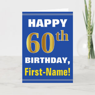 Bold, Blue, Faux Gold 60th Birthday w/ Name Card