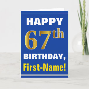 Bold, Blue, Faux Gold 67th Birthday w/ Name Card