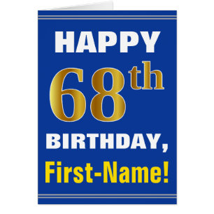Bold, Blue, Faux Gold 68th Birthday w/ Name Card
