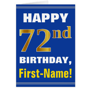 Bold, Blue, Faux Gold 72nd Birthday w/ Name Card
