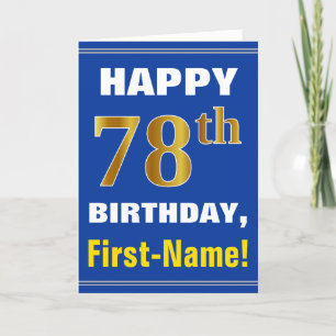 Bold, Blue, Faux Gold 78th Birthday w/ Name Card