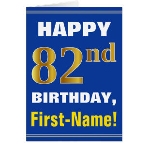 Bold, Blue, Faux Gold 82nd Birthday w/ Name Card