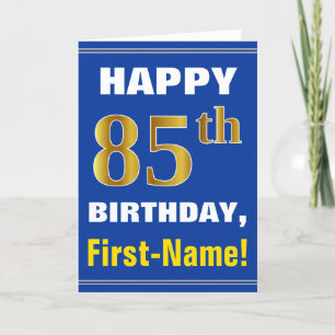 Bold, Blue, Faux Gold 85th Birthday w/ Name Card