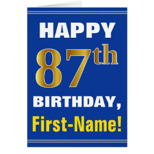 Bold, Blue, Faux Gold 87th Birthday w/ Name Card