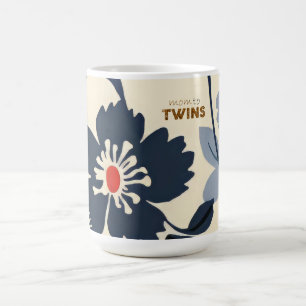 Bold Blue Floral Mum to Twins Coffee Mug