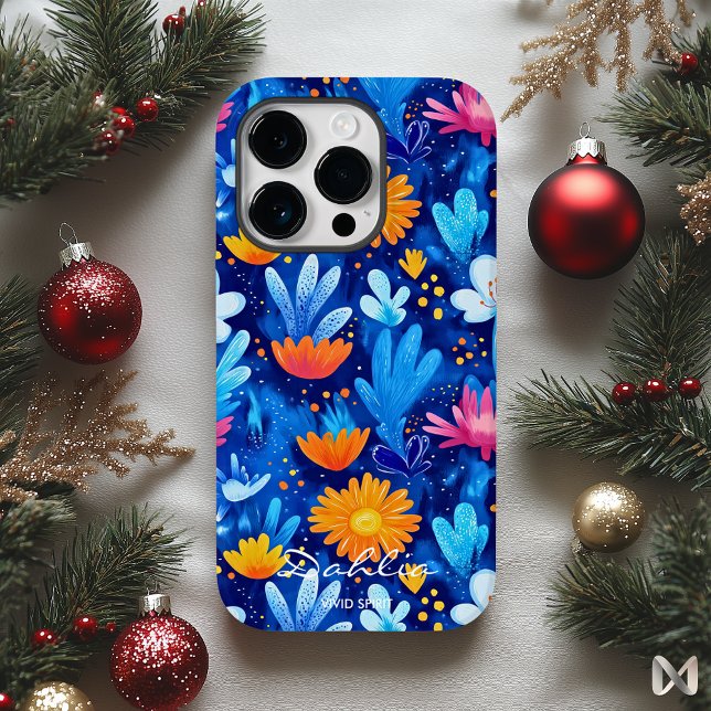 Bold Blue Floral Pattern with Name Quote Case-Mate iPhone Case (Creator Uploaded)