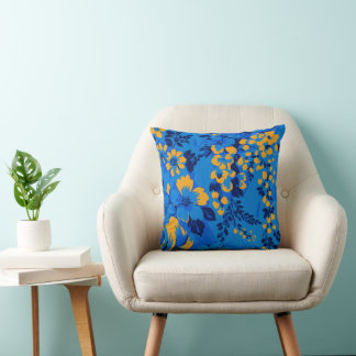 Bold Blue Garden – Vibrant Floral Pattern Cushion