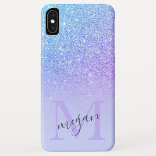 Bold blue glitter ombre chic purple monogrammed Case-Mate iPhone case