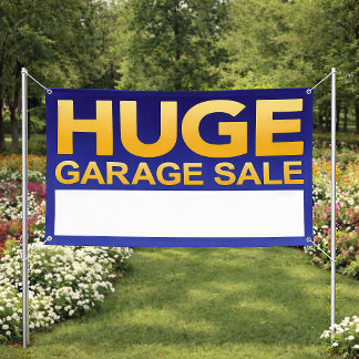 Bold Blue & Gold "Huge Garage Sale" 3' x 5' Banner