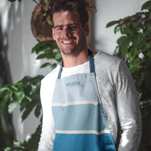 Bold Blue Gradient Stripe Monogram  Apron