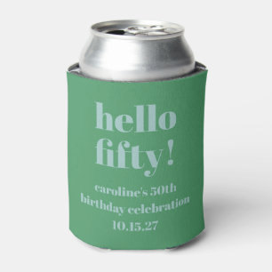 Bold Blue Green Cute Modern Custom 50th Birthday Can Cooler