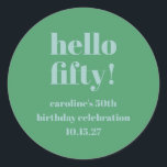 Bold Blue Green Cute Modern Custom 50th Birthday Classic Round Sticker<br><div class="desc">Bold Blue Green Cute Simple Modern Custom 50th Birthday Classic Round Sticker</div>