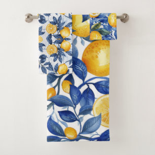 Bold Blue Italian Positano Lemon Bath Towel Set
