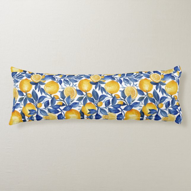 Bold Blue Italian Positano Lemon Body Cushion (Front)