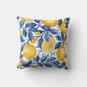 Bold Blue Italian Positano Lemon Cushion