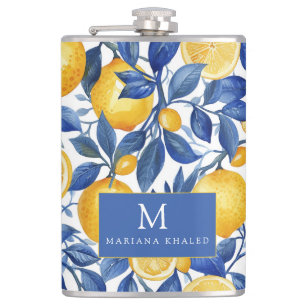 Bold Blue Italian Positano Lemon Hip Flask