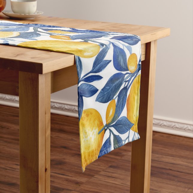 Bold Blue Italian Positano Lemon Short Table Runner (In Situ)